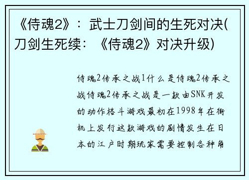 《侍魂2》：武士刀剑间的生死对决(刀剑生死续：《侍魂2》对决升级)
